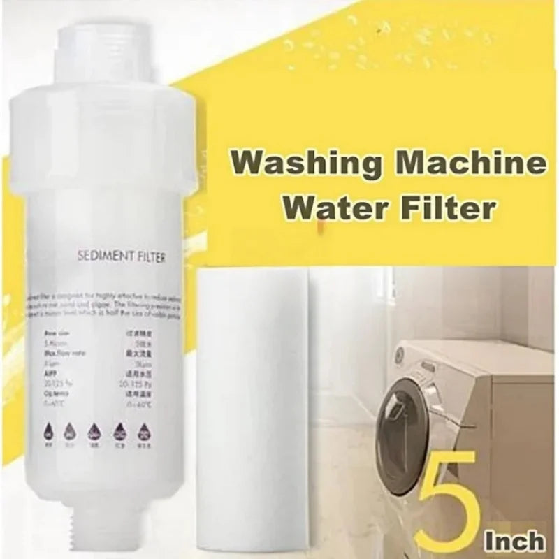 Washing machine water filter with packaging and washing machine in the background