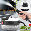 Steam cleaner with nozzle and power control knob, used to clean a computer screen.