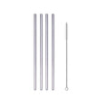 Set of metal straws with one being a cleaning brush on a white background