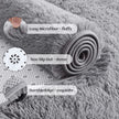Gray rug with text labels highlighting features like 'Ultra Soft', 'Anti-Slip Points', and 'Frosted Edges'.