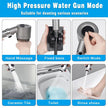 High pressure water gun mode with various usage scenarios on a blue background