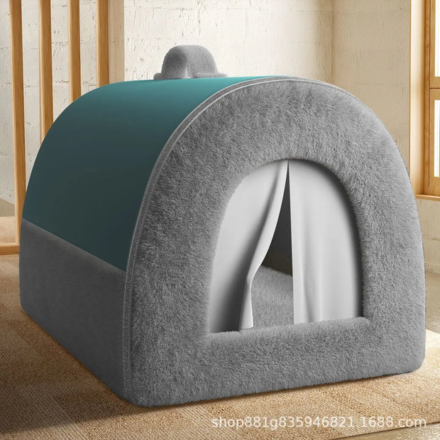 Four-Season Enclosed Pet House – Washable Dog & Cat Bed
