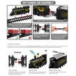 Step-by-step assembly instructions for a toy train set on a white background