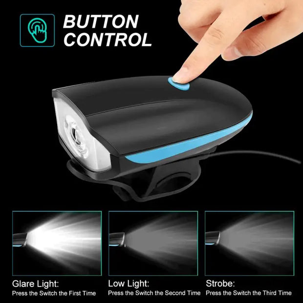 Black and blue light device with button control and light modes displayed.