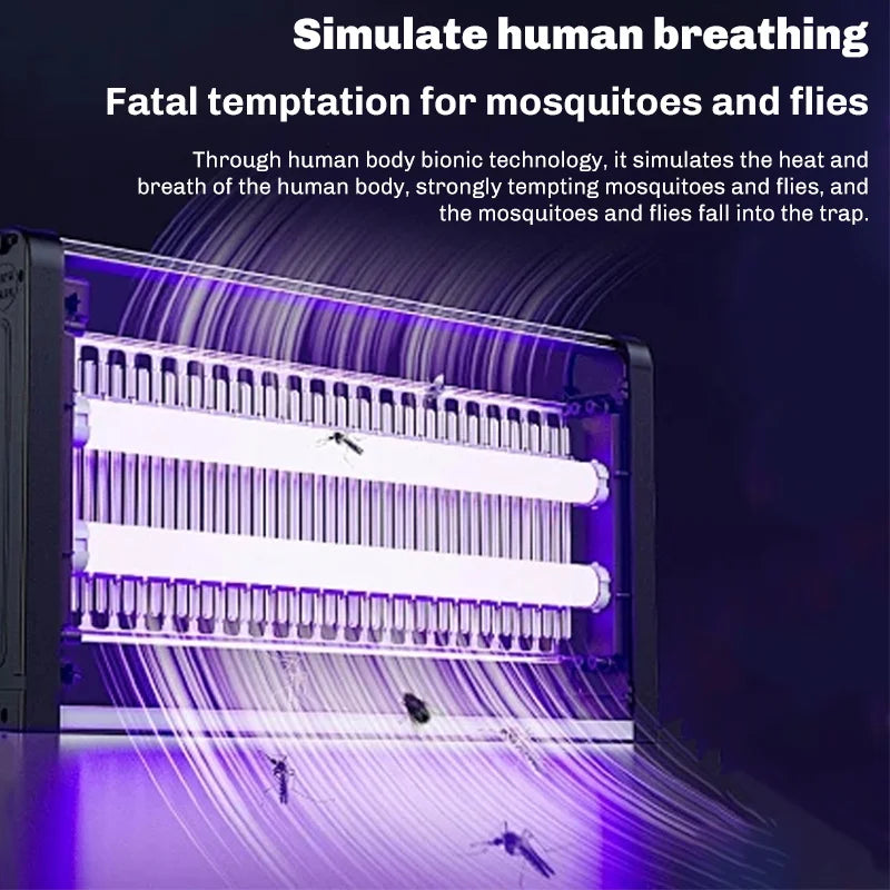 Mosquito and fly trap with glowing purple lights on a dark background