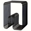 Black metal side table with a modern design on a white background