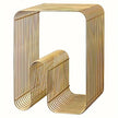 Gold metal side table with a modern design on a white background