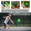 Pickleball player in action with text about pickleball set quality and suitability for all skill levels.
