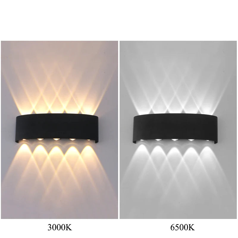 Two black wall lights showing different color temperatures on a gray background.
