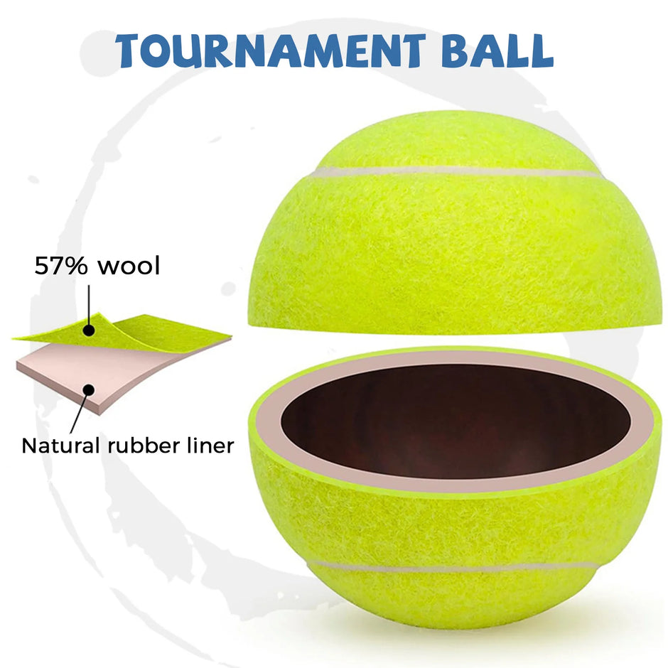 Green tennis ball with wool and rubber liner details on a white background
