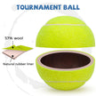 Green tennis ball with wool and rubber liner details on a white background