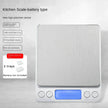 Digital kitchen scale with battery type information on a gray background