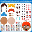 Preschool emotional expression kit with face parts and emotion cards on a blue background