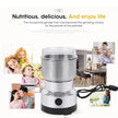Electric grinder with lifestyle images of families and text promoting its use.