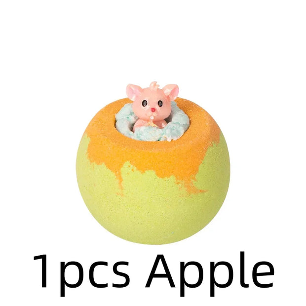 Toy figure of a pink animal inside an apple with '1 pcs Apple' text on a white background