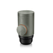 Gray and black container with a circular component on a white background