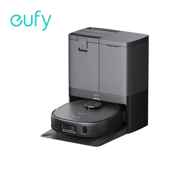 Eufy robot vacuum cleaner on a white background with 'eufy' branding.