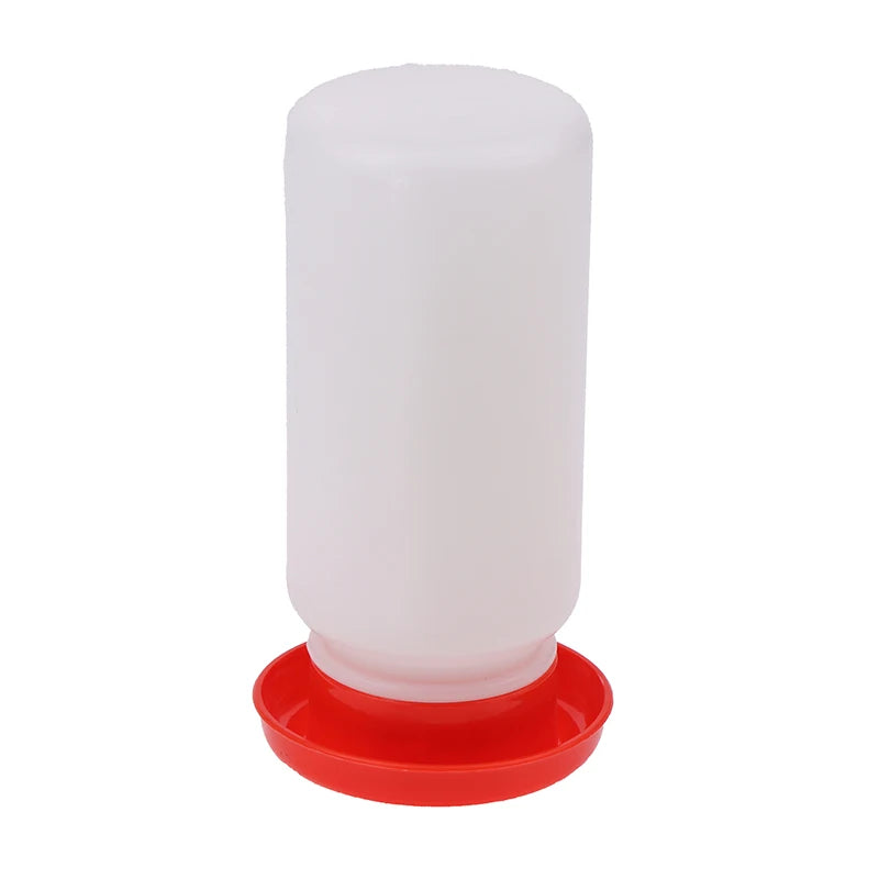 White plastic feeder with a red base on a white background