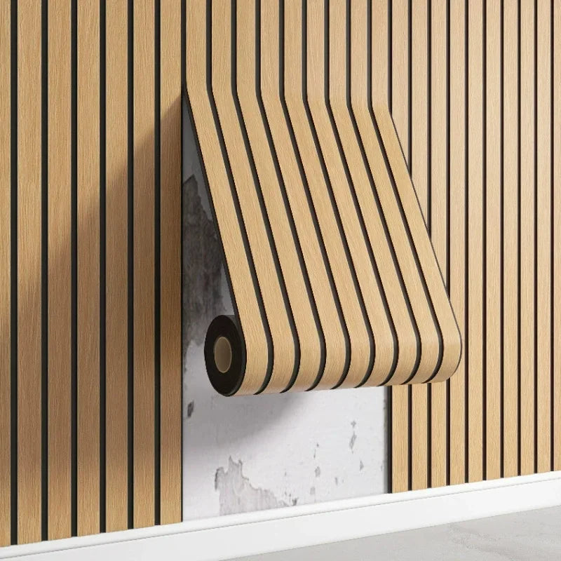 Wooden blind with striped pattern on a wooden surface