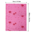Pink foam mat with dandelion pattern and measurements on a white background