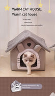 Cat house with a cat inside on a light background