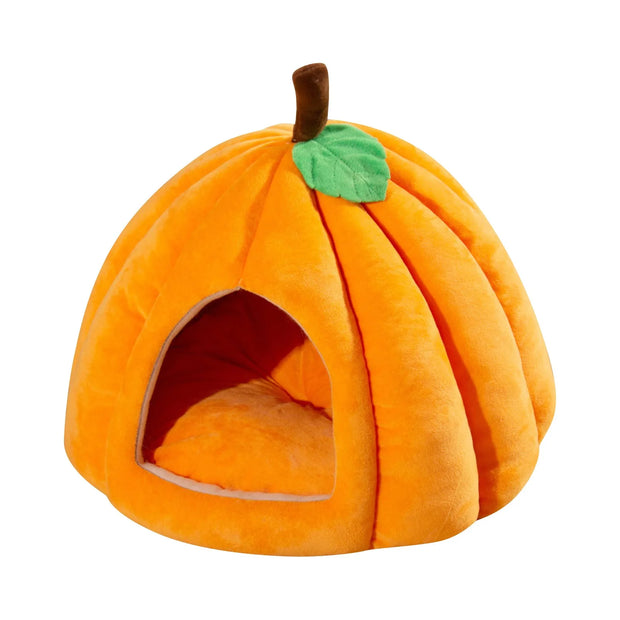 Cozy Pumpkin Pet Bed – Warm Semi-Enclosed Cat & Dog House for All Seasons