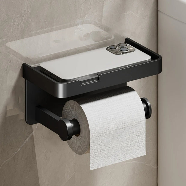 Wall-Mounted Aluminum Toilet Paper Holder – Rust-Proof Tissue Rack for Modern Bathrooms