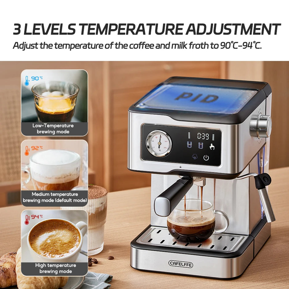 ماكينة إسبريسو Cafelffe شبه أوتوماتيكية – 20 بار، لوحة لمسية، ذراع بخار، 1.5 لتر