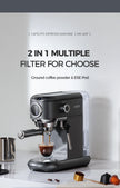 Cafelife espresso machine with a glass of coffee and coffee beans on a white background