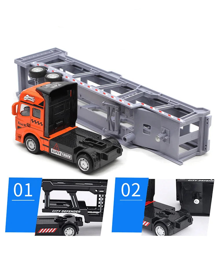 Toy truck with detachable cargo container on a white background