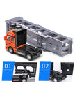 Toy truck with detachable cargo container on a white background