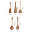 Set of wooden kitchen utensils with measurements on a white background