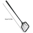 Fishing net with a black handle and measuring dimensions on a white background