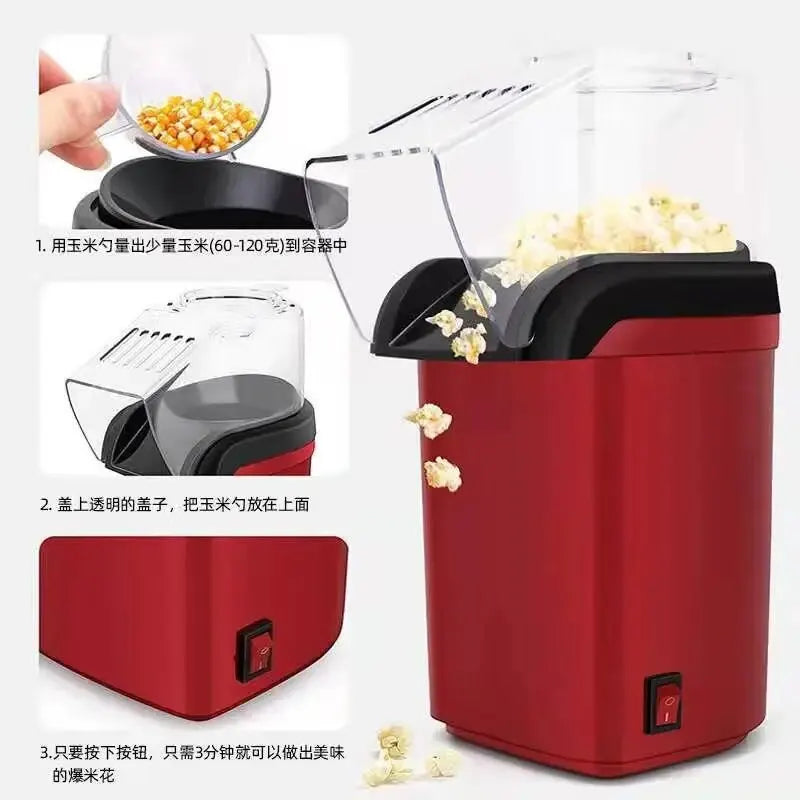 Red popcorn maker with instructions on how to use it