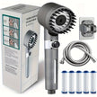 Turbocharger shower head with hose and filters in front of its packaging