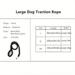 Large dog traction rope with size chart and product details on a white background