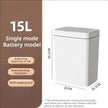 White trash bin with dimensions and features on a brown and white background