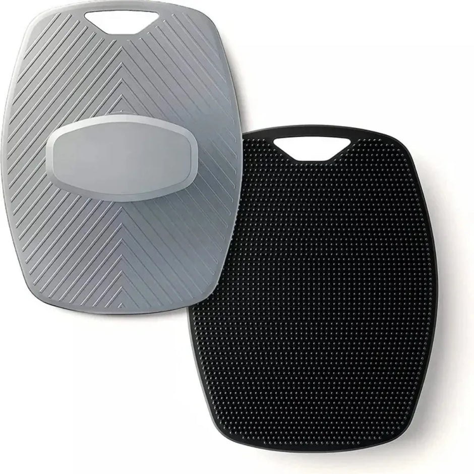 Gray and black seat cushion on a white background