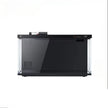 Black and clear glass aquarium on a white background