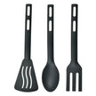 Set of three black kitchen utensils on a white background
