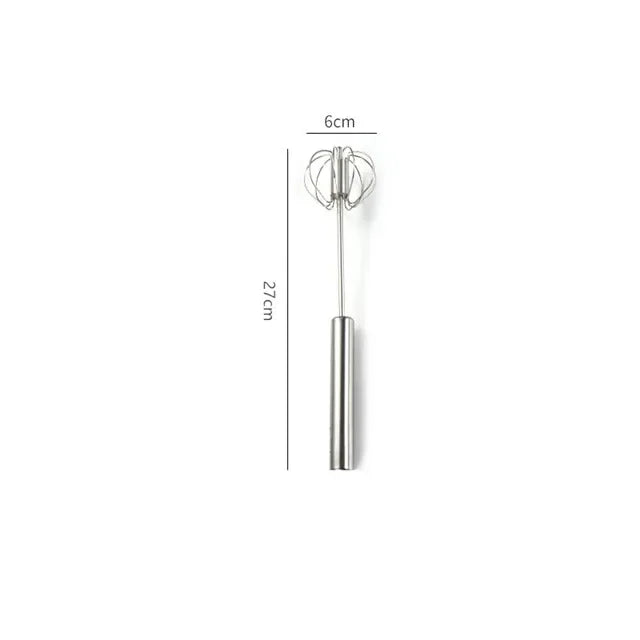 Silver whisk with measurement details on a white background