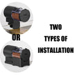 Two types of installation for a black device with a clear container on a white background.