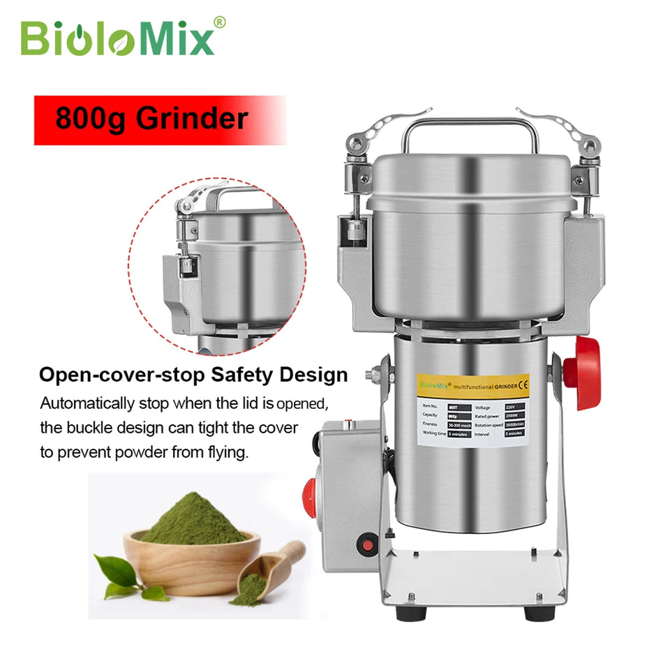 BioloMix 800g Grinder with safety design features on a white background