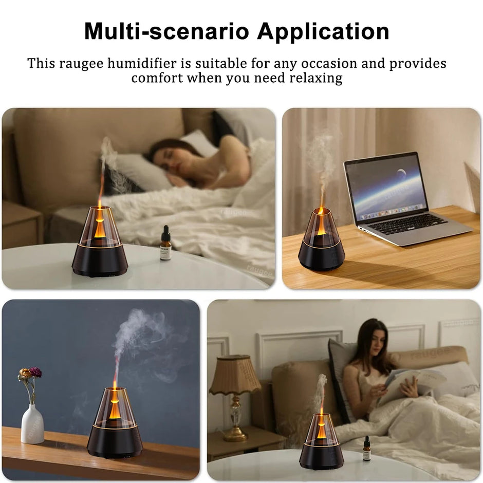 Rookee humidifier used in various settings including a bedroom, office, and living room.