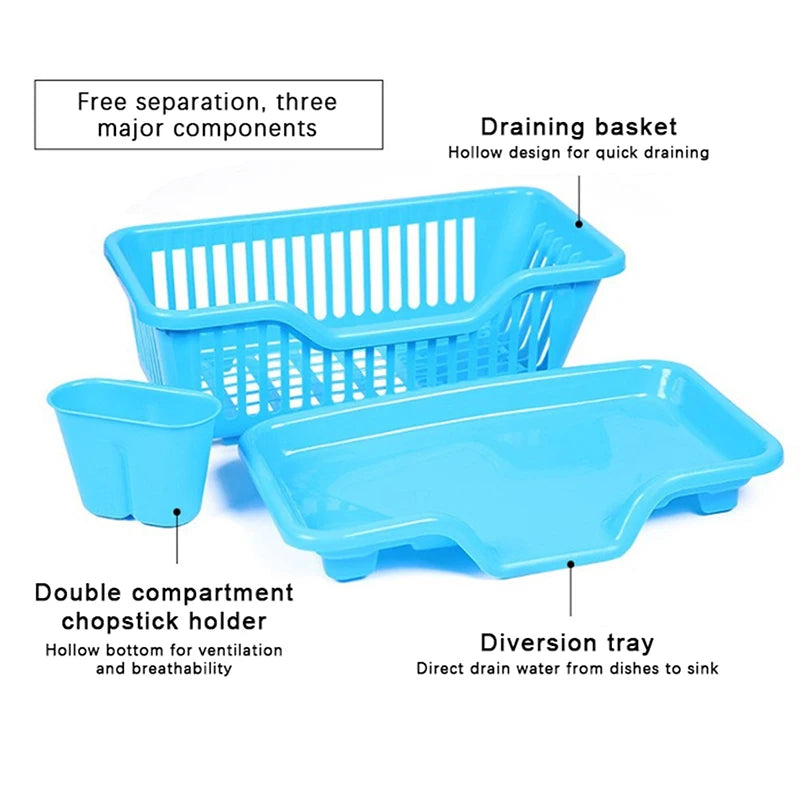 Blue kitchen utensil set with labeled components on a white background