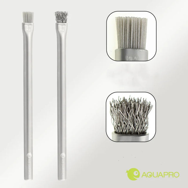 Two cleaning brushes with bristle heads on a white background, featuring the Aquapro brand.