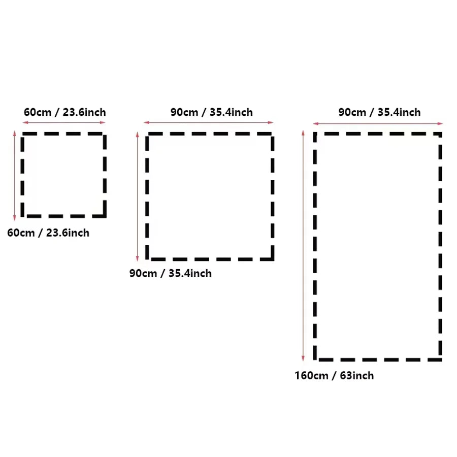 Dimensions of a rectangular area with measurements in centimeters and inches.
