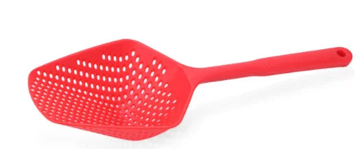 Red plastic scoop on a white background