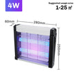 Insect zapper with dimensions and power rating on a white background