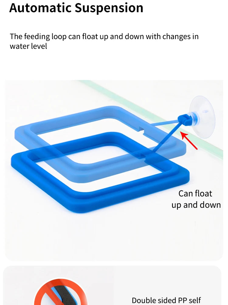 Diagram of an automatic suspension system with a feeding loop, showing its ability to float up and down with water level changes.